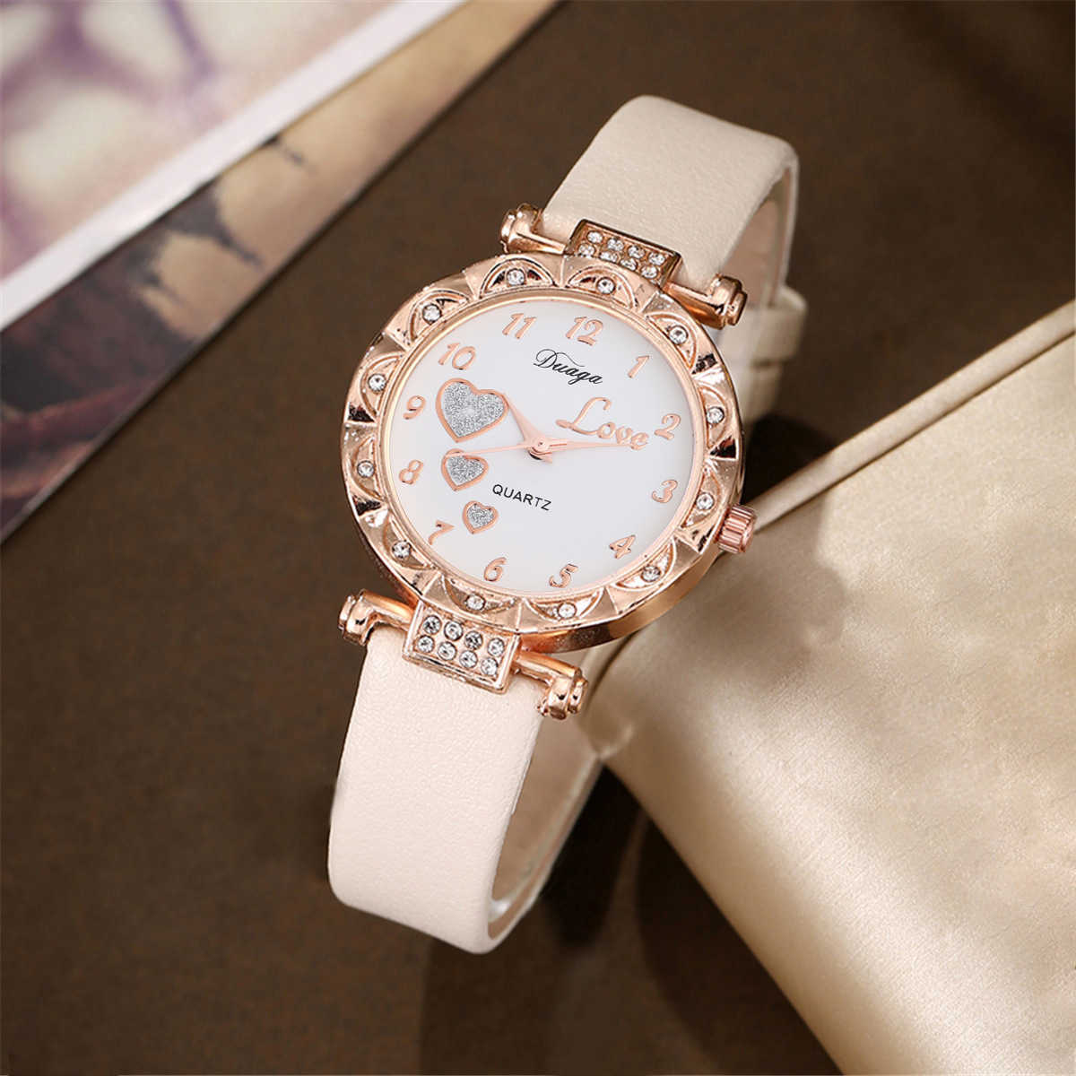 2024 New European Sweet Round Dial Matte Belt Watch Pearl Butterfly Jewelry Set W250212