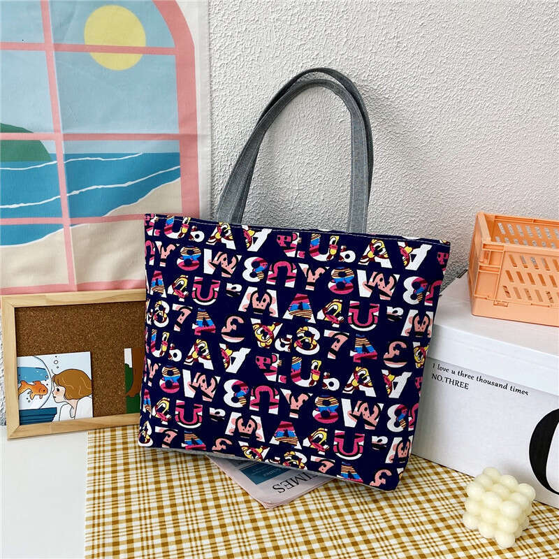 New large capacity single shoulder women's printed handbag, Korean tote bag, artistic canvas bag