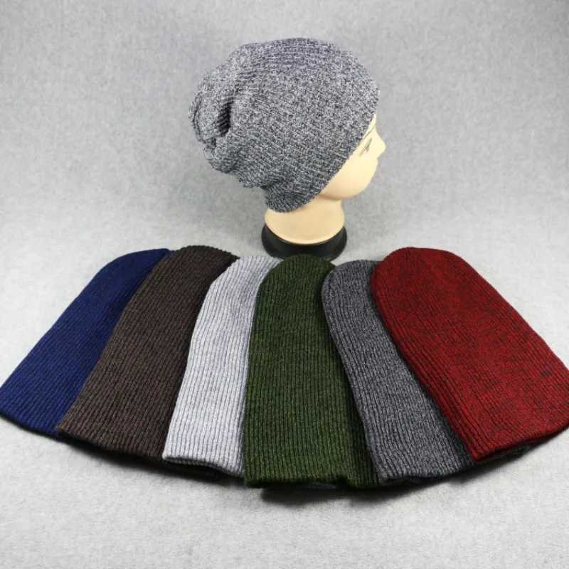 Knitted Hat Winter Casual Men Wen Sklies Beanies Cotton Knit Hat Baggy Keep Warm Outdoor Sports Ski Cap Street Dance Hat X250212