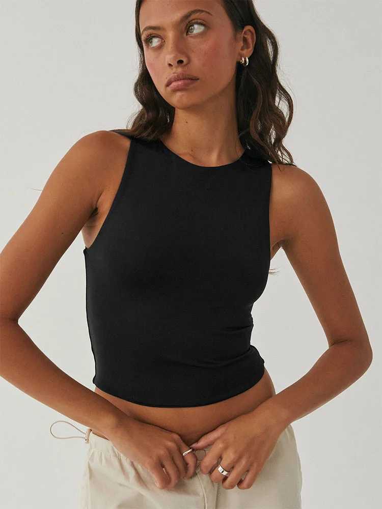 Sveless Tight Bottomed Shirt With Round Neck Racerback TopXJ250212