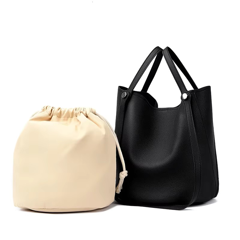 Genuine Leather Large Capacity Women Tote Bags Ladies Solid Color Cowhide Shoulder Crossbody Bucket Bag Female Sac A Main