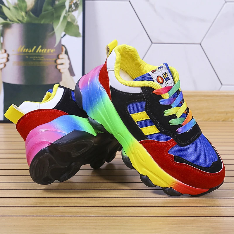 Fashion Rainbow Sport Shoes Womens Trainers Shoes Platform Breathable Sneakers Women Jogging Shoes Chaussure Femme Sport 250207
