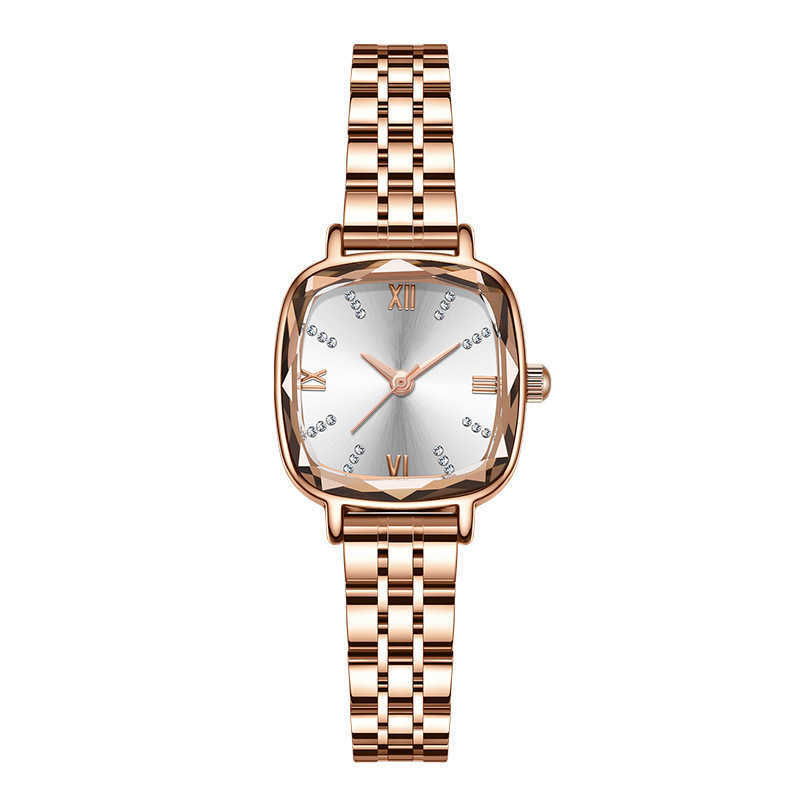 Square shaped womens quartz watch with diamond shaped multi-faceted mirror and thin strap simple and fashionable versatile and versatile W250212