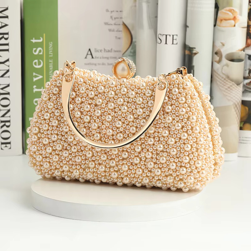 2023 New Pearl Rhie Dinner Bride Dress Banquet Diagonal Small Bag Tail Party Handbag Evening Clutch Purse