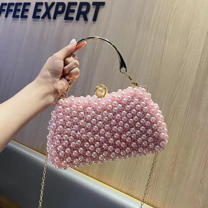 2023 New Pearl Rhie Dinner Bride Dress Banquet Diagonal Small Bag Tail Party Handbag Evening Clutch Purse