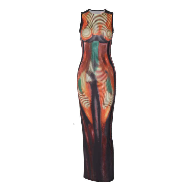Women's summer product print slim fit round neck sleeveless dress wholesale 2025 new casual fashion trend clothing