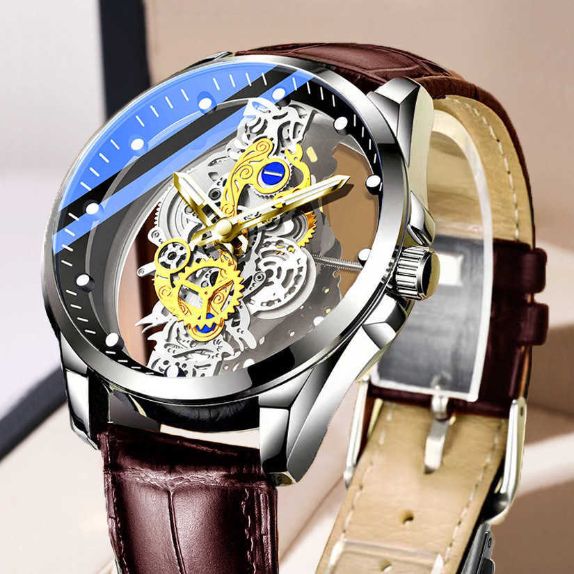 Double sided transparent hollow full-automatic mechanical watch mens watch mens waterproof luminous quartz watch Tiktok new style W250212