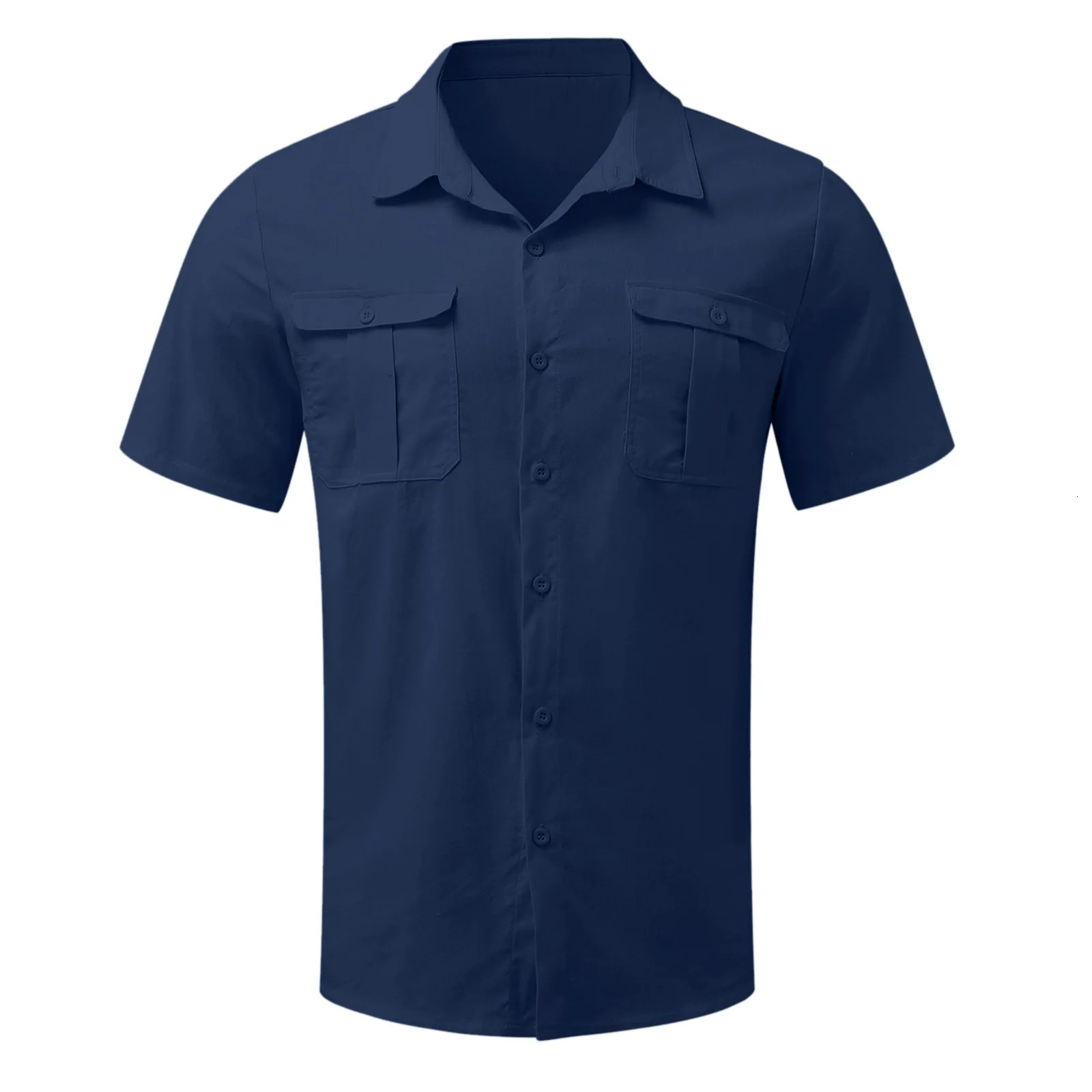 Cotton Linen MensShort-Sleeved Shirts Summer Solid Color Turn-down collar Casual T-shirt Shirt Male Breathable Shirts 250211