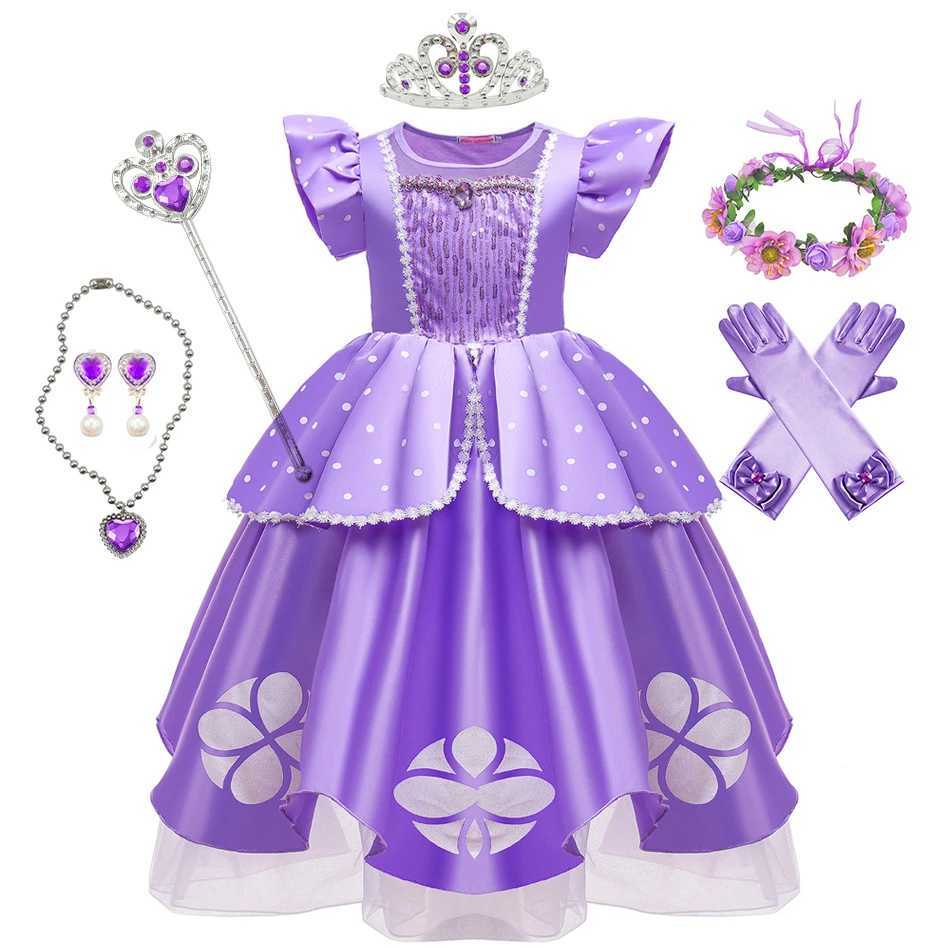 Little Princess Dress For Girl Sofia Children Pearl Applique Cosplay Costume Kids Halloween Luxury Fluffy Tulle Clothes NewXJ250117