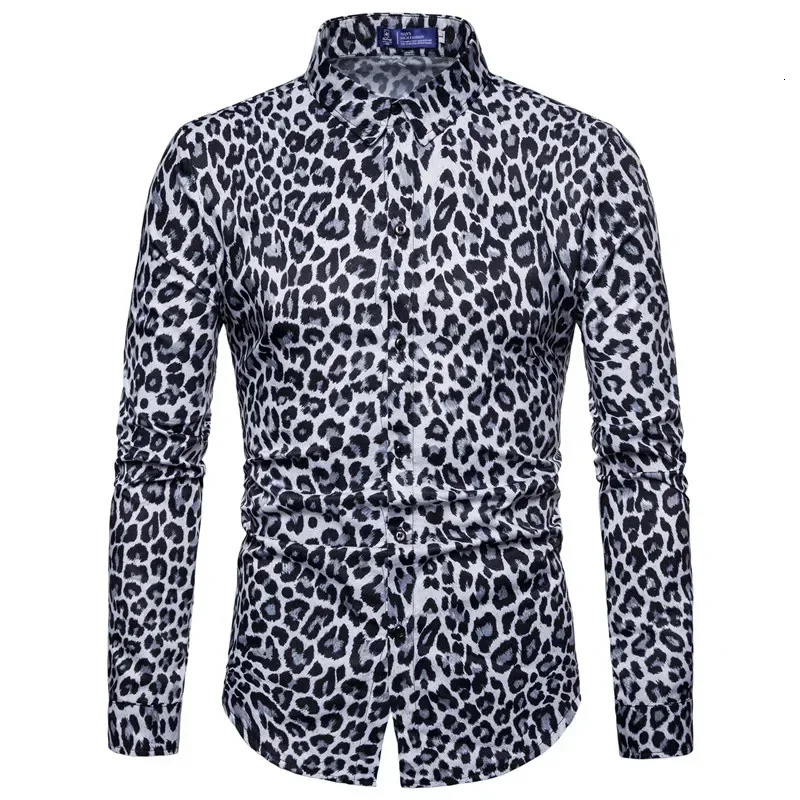 Man Club Leopard Print Shirt High Quality Long Sleeve Shirt Social Man Casual Party Shirt Chemise Homme Shirt Dress 250211