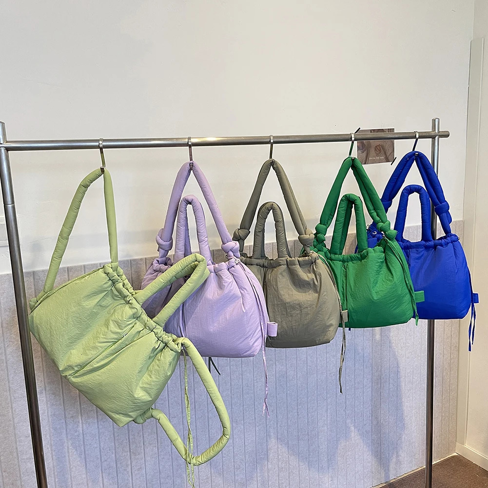 Casual Large Capacity Puffer Tote Bag Padded Nylon Women Handbags Knotted Strap Shouder Crossbody Bags Winter Warm Sac 250207