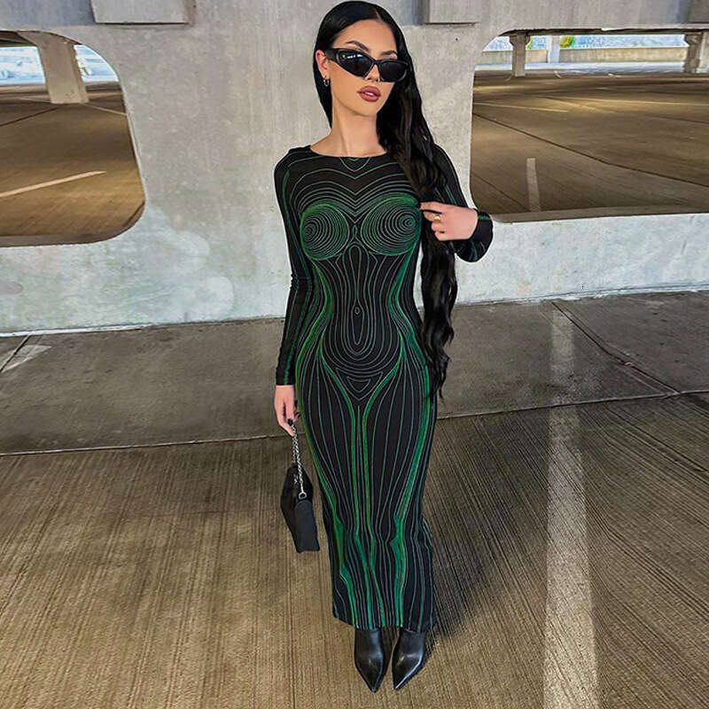 European and American style women's summer print backless slim fit round neck lo sleeved dress manufacturer wholesale 2025 new casual versatile f