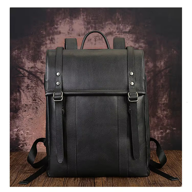 Relwaver Men Women Genuine Leather 2025 Spring Big Capacity Travel Black Cover Business Backpack