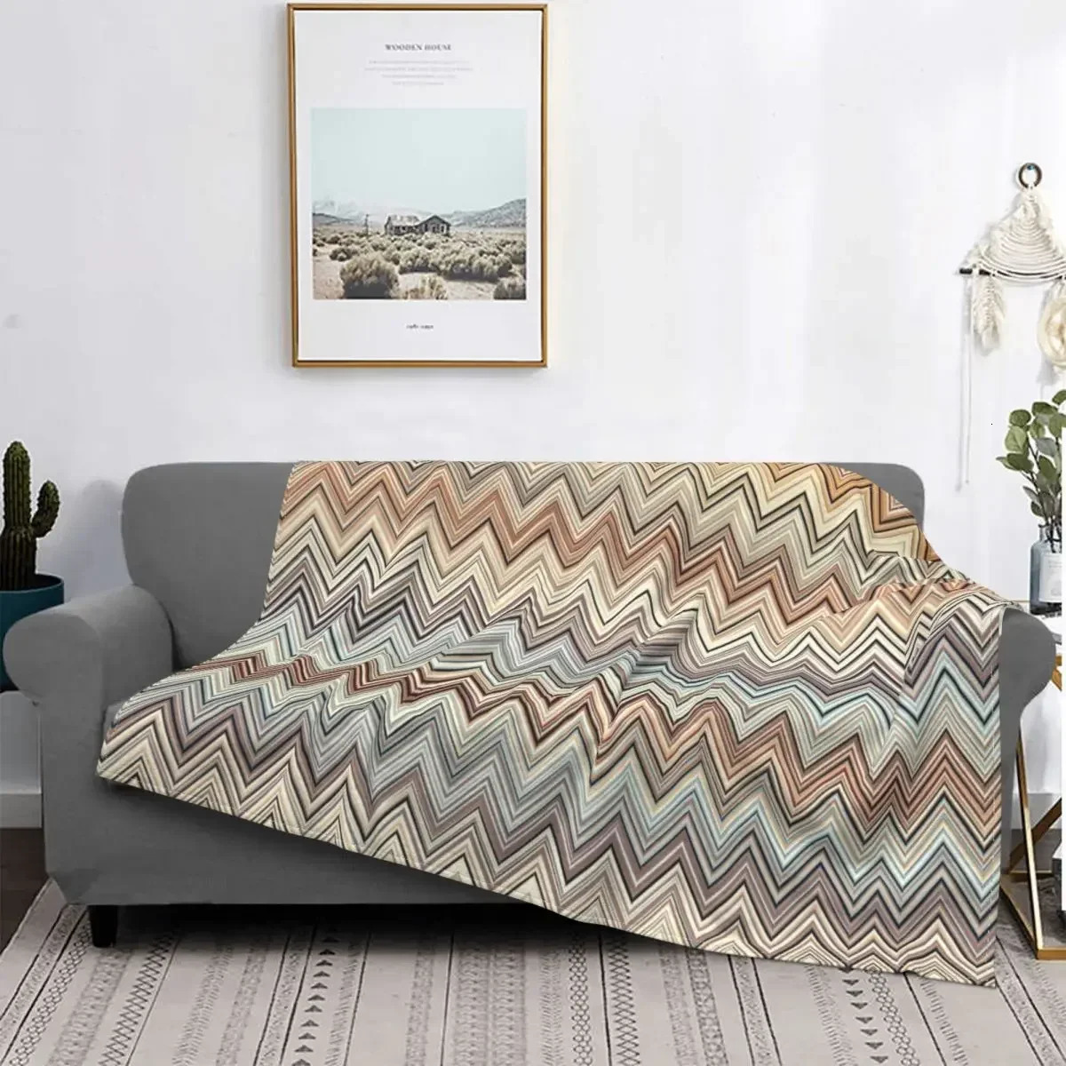 Boho Chic Modern Zigzag Pattern Flannel Throw Blanket Breathable Soft Autumn Geometric Multicolor for Couch Bedding Kids Adults 250212
