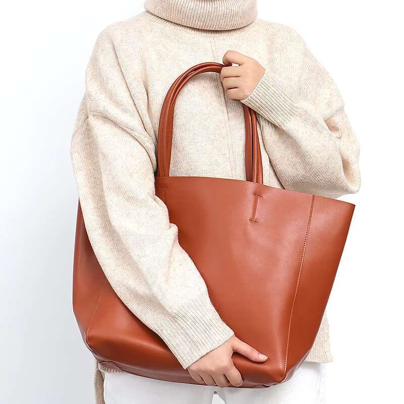 Classic Real Leather Women Tote Large Capacity with Zip er Purse Daily Big Shoulder Handbags A4 Laptop Shopping Commute Bags