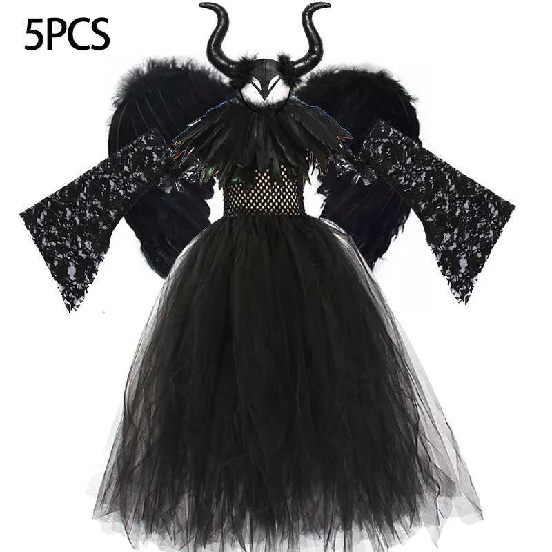 Purple Witch Costume Girls Mesh Trailing Dress Maleficent Deluxe Girls Fancy Halloween Par Kids Cosplay Clothes 2-12YrsXJ250117
