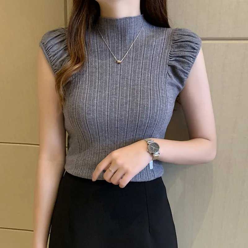 Tank Tops Half High Collar Vest Solid Casual Fe Sveless Knitted Summer Women TopsXJ250212