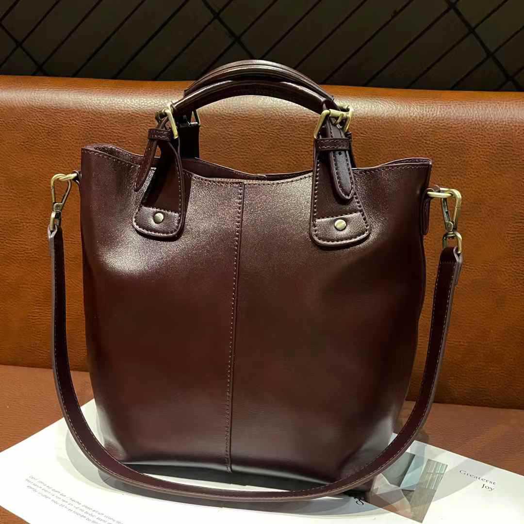 Oilwax Genuine Tote Bag Woman Vintage Real Cow Leather Handbag Fashion Ladies Shoulder Or Messenger Bags