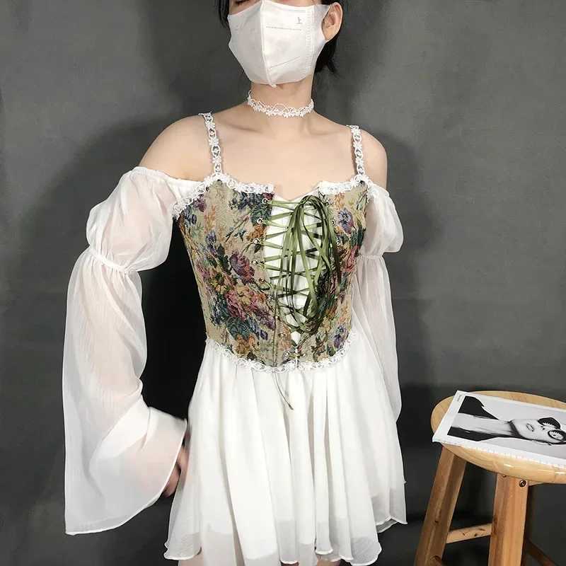 Fashion Lolita Shirt Women Tank Tops Camis Harajuku Vintage y2k Corset Woman Clothing Blusas Sexy Ladies Crop Top Camiseta jerXJ250212
