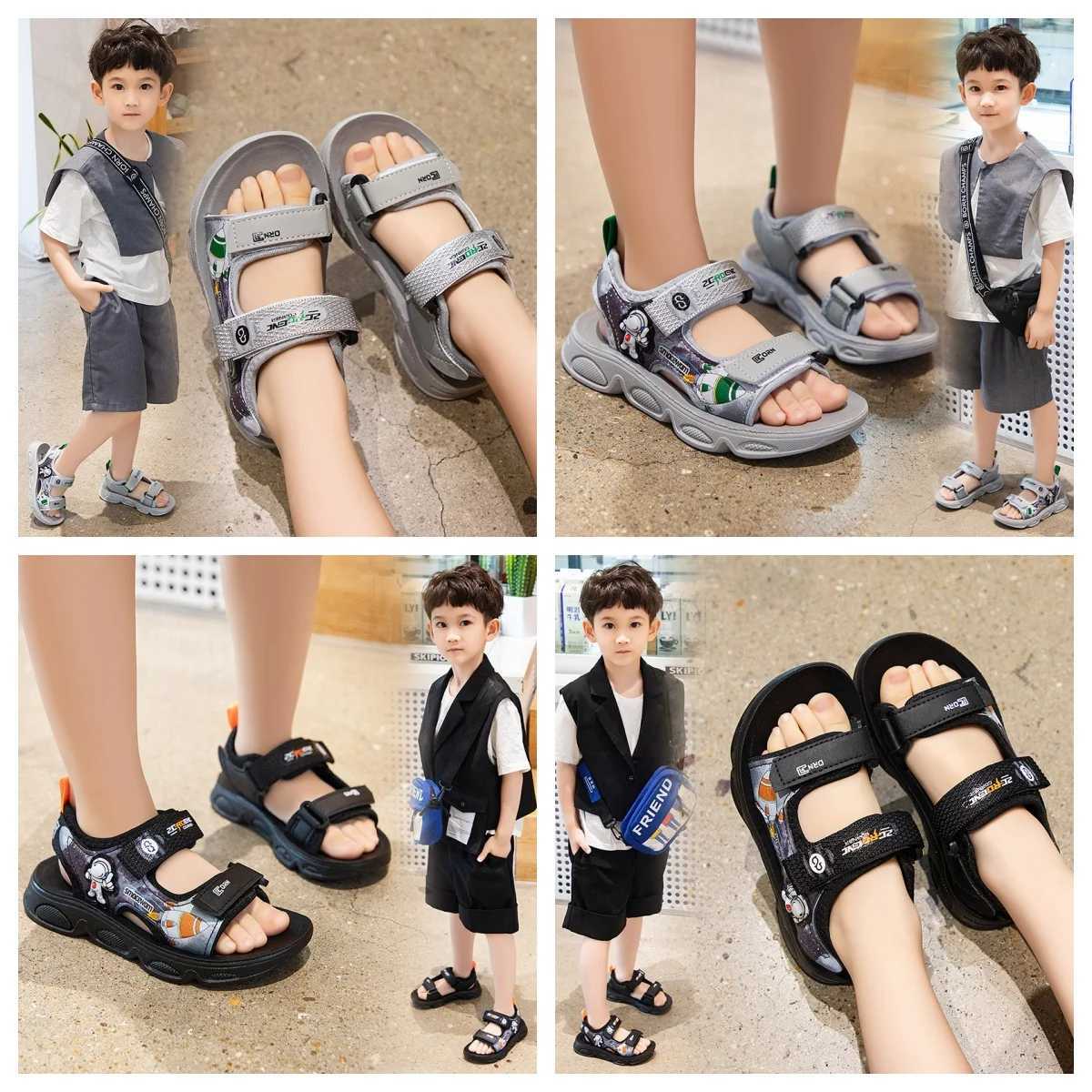 Sandals 2024 New Summer Boys Breathable Sport sandals Kids Beach Shoes Students Casual Soft Sole Shoes Children Fashion Non-slip sandals H250212