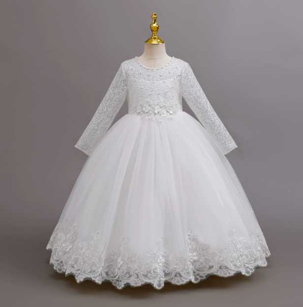 New stock long sleeve lace children's dress wedding dress Princess dress girl flower day dress kids dress
