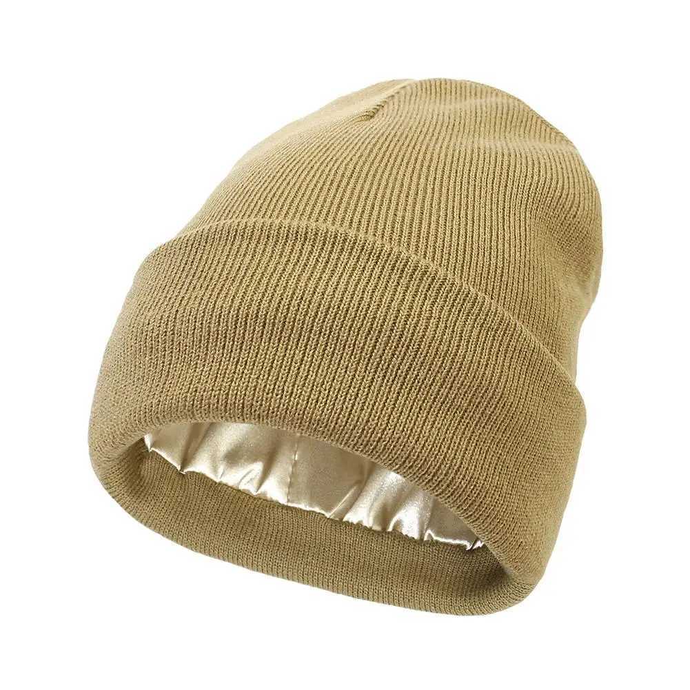 Cashmere Knitted Beanie Hat Winter Silk Satin Li Beanie Hats Men Unisex High Quality Thick Chunky Cap Solid Warm Soft X250212