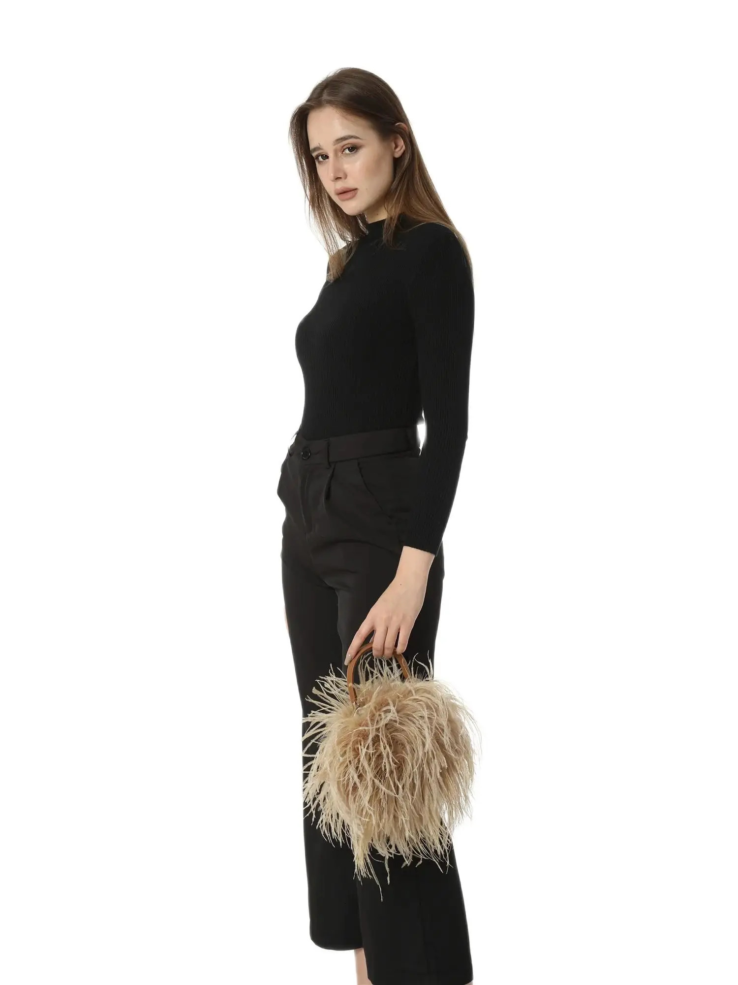 Real Natural Ostrich Feather Mini Handbag Furry Fluffy Women Change Purse For party Leather handle clutch bag Peach Fuzz 250210