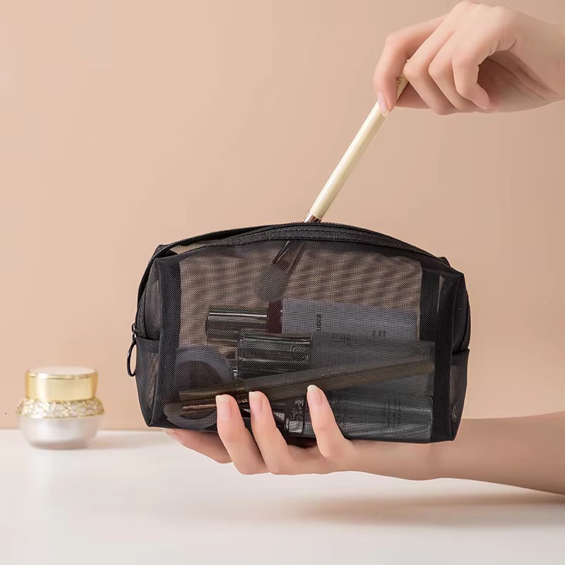 Black Mesh Makeup Women Girls Cosmetic Bag Organizer Travel Portable Wash Lipstick Toiletry Sanitary Napkin Storage Bags swissmilitary