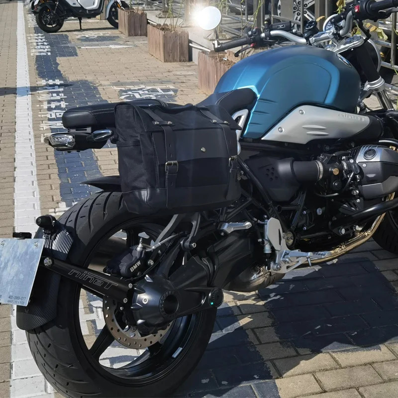 Motorcycle side bag universal waterproof wax canvas locomotive bag travel camel bag 250207
