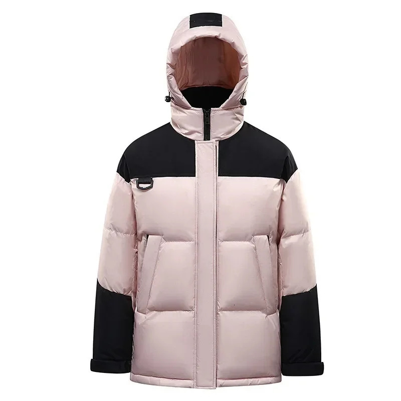 Short Down Jacket Men Hooded Splicing Trend Fashion Loose Couple Puffer Coat Thickened Winter Top White Duck Jackets Male 250109Z