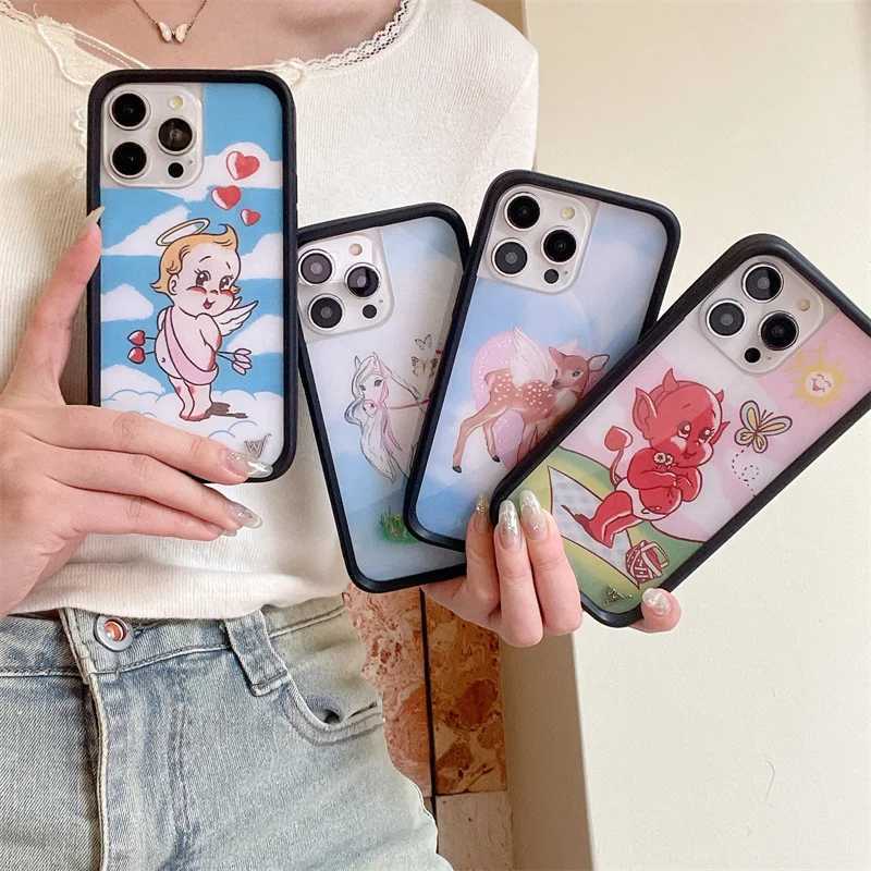 Wildflower 3D Angel Demon Phone Case for iPhone 16 15 14 13 12 Pro Max Plus 16pro 15pro WF Unicorn Deer Cute Cartoon Cover Funda Z250211