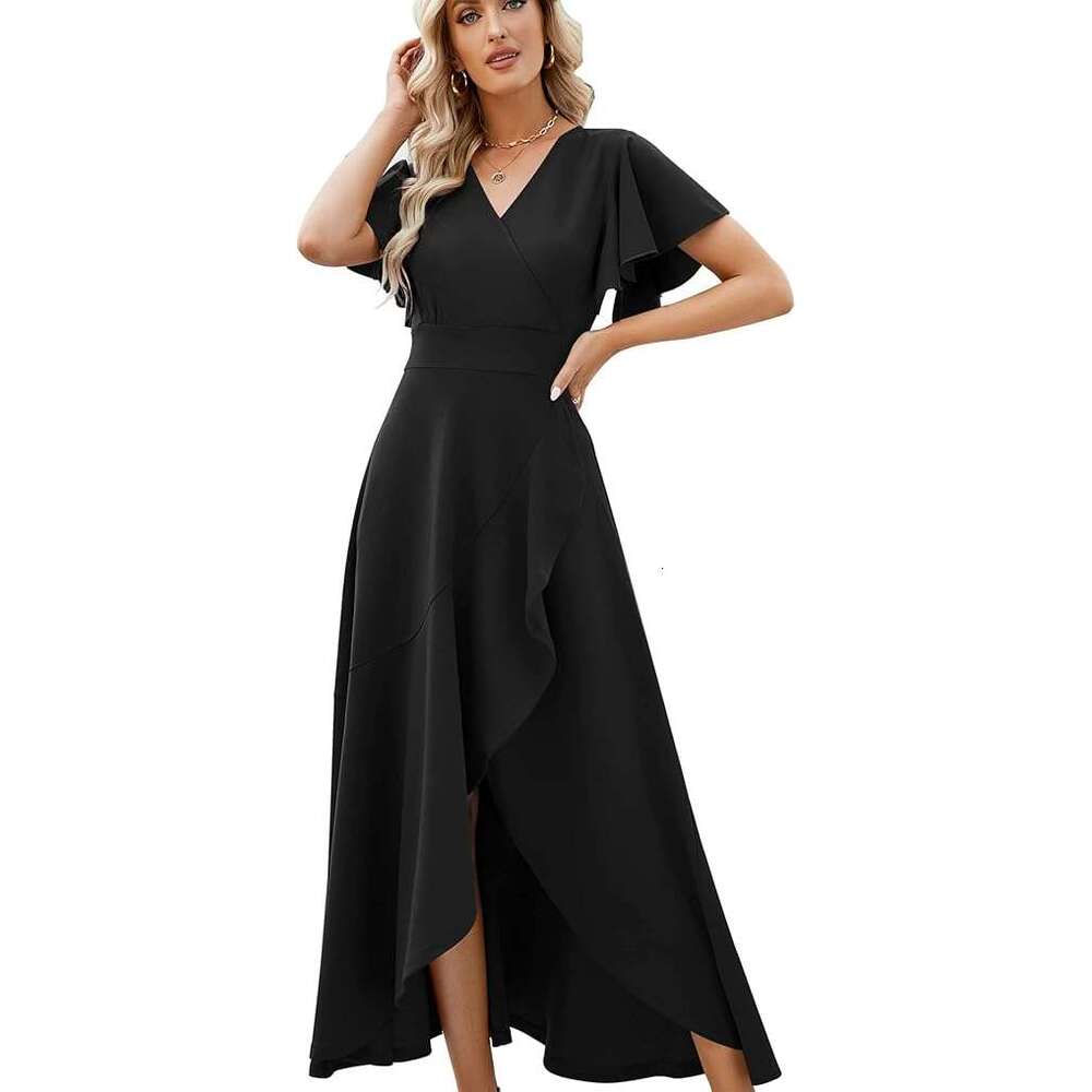 Long Formal Dresses Women's Dresses Evening Cocktail Dresses Slit Elegant Cocktail Slim Fit V Neck Ruffle Guest