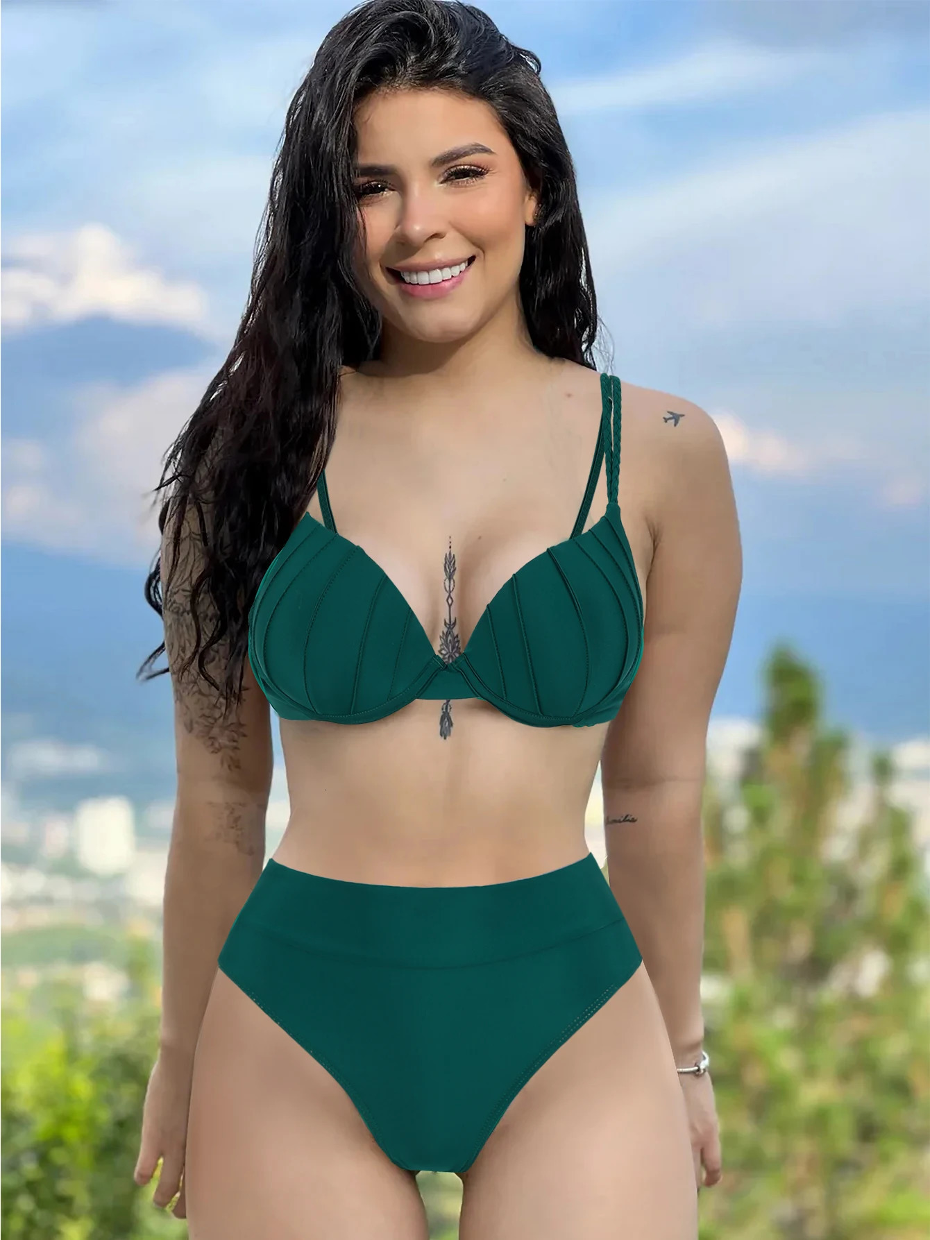 push up bikini womens swimsuit solid apron retro high waisted Biquini 250211Z