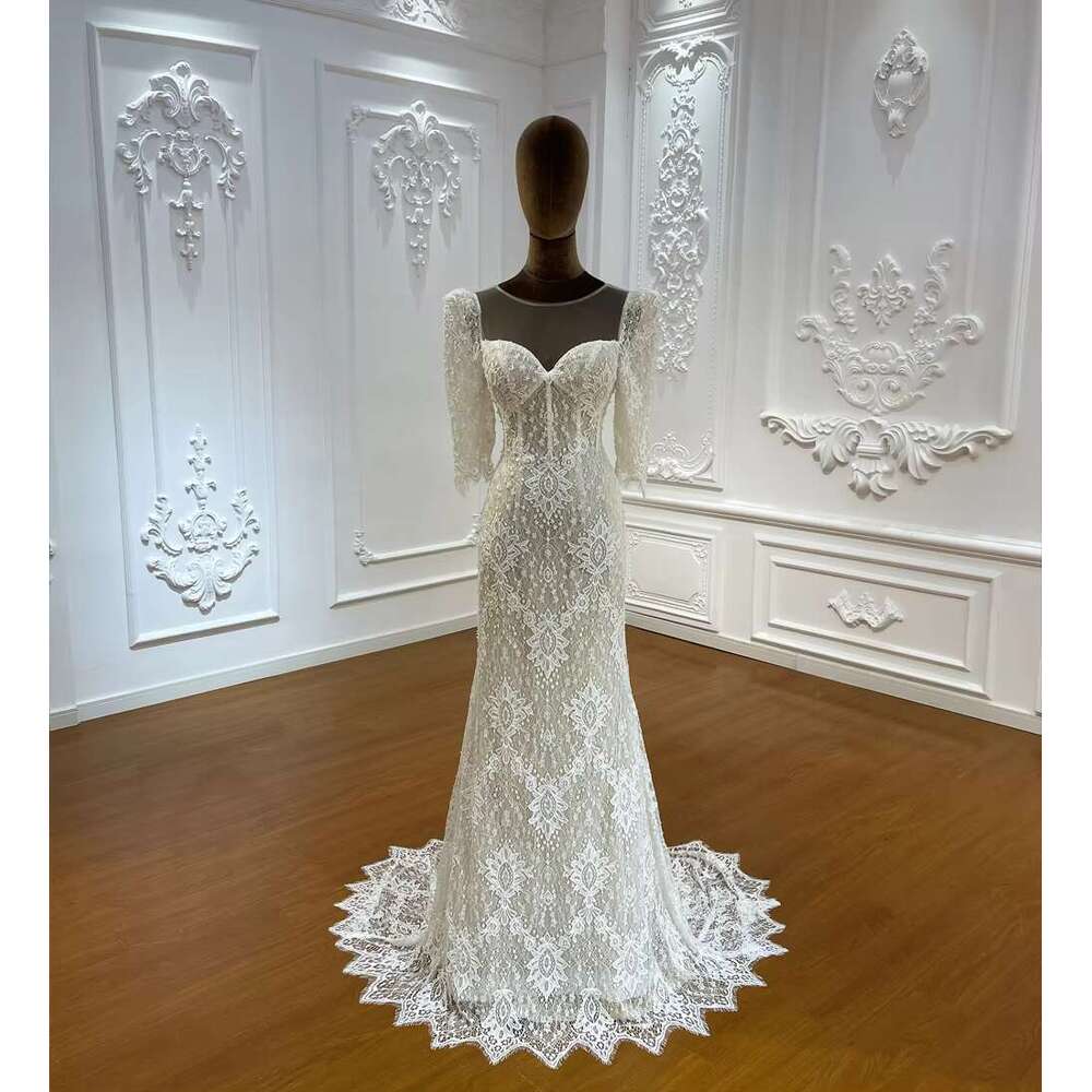 Customized M033 Special Lace Half Sleeve Mermaid Bridal Wedding Dress