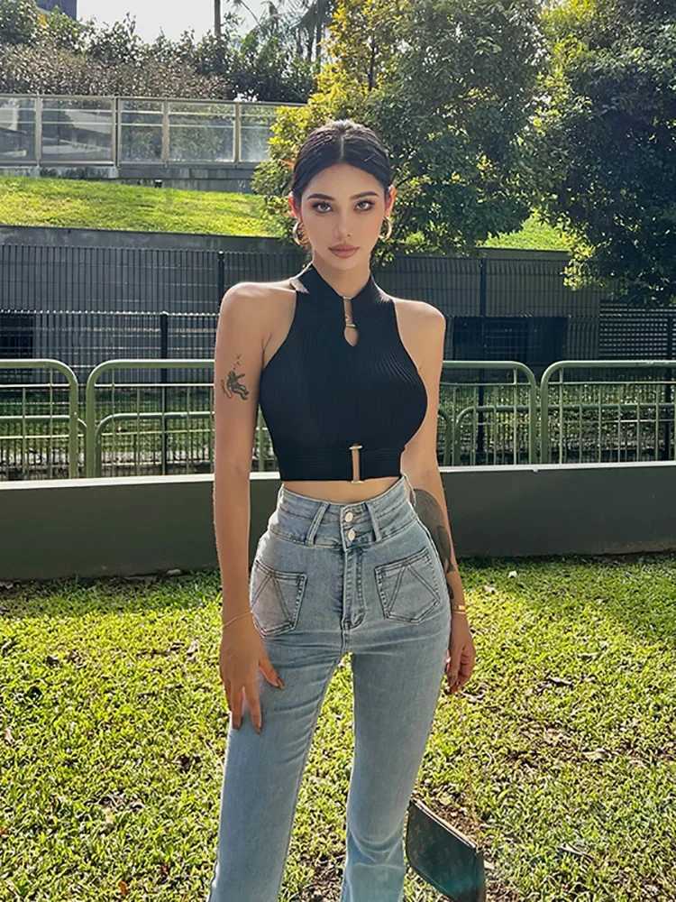 ZHUANQING Women Sexy Tank Tops Chic Y2K Tops Halter Off Shoulder Tops Crop Tops Elastic Solid Tank Tops For Women SummerXJ250212