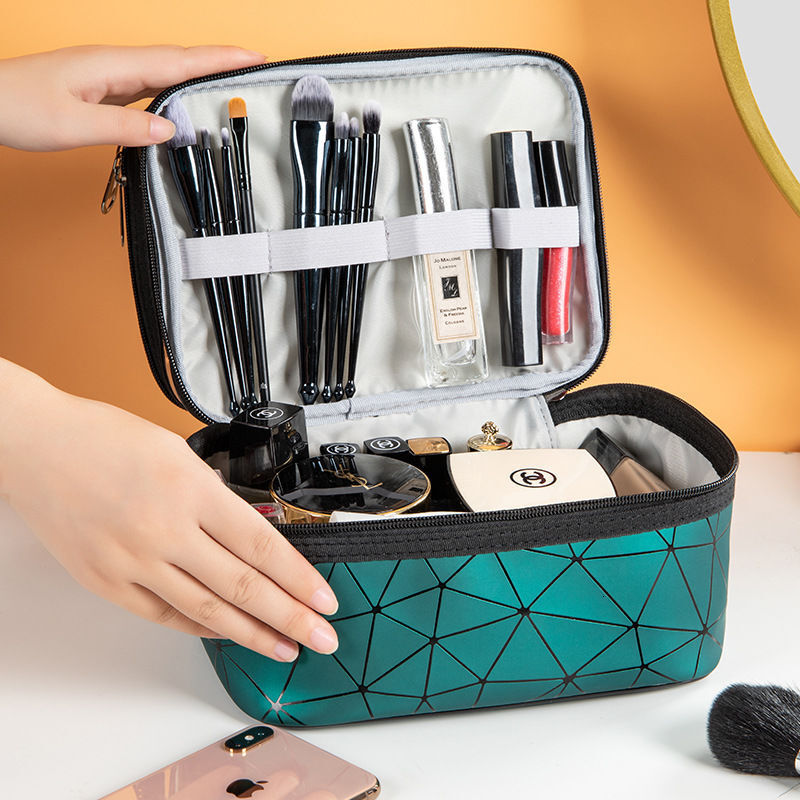 Double layer makeup bag large capacity internet celebrity multifunctional multi-layer portable women's travel makeup swissmilitary