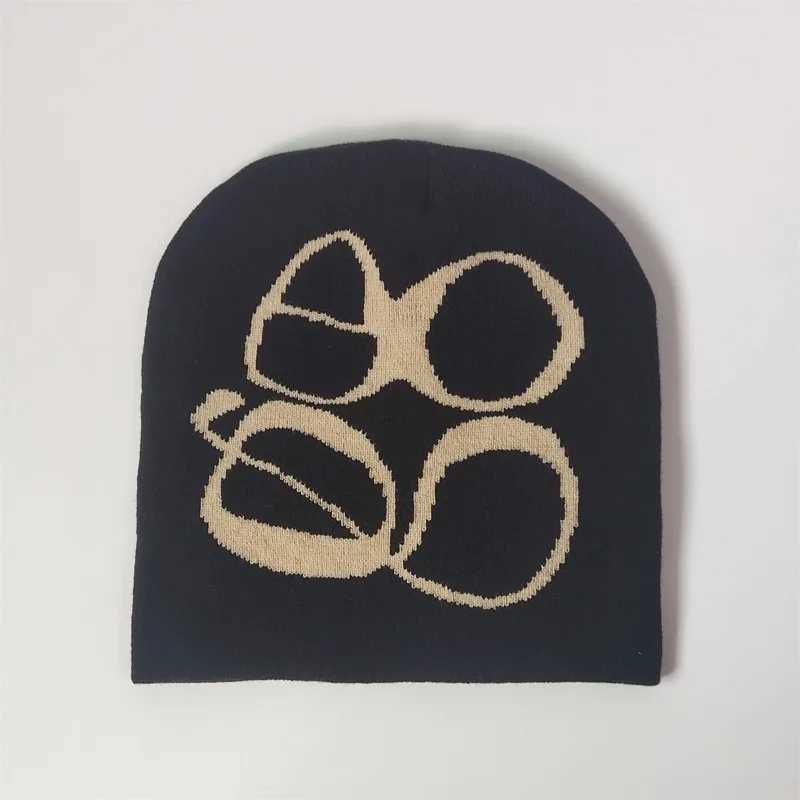 Fashion Print Y2K Knitted Hat Winter Warm Beanies Hats Sklies Beanie Cargo Cap Men And Women Outdoor Hats X250212
