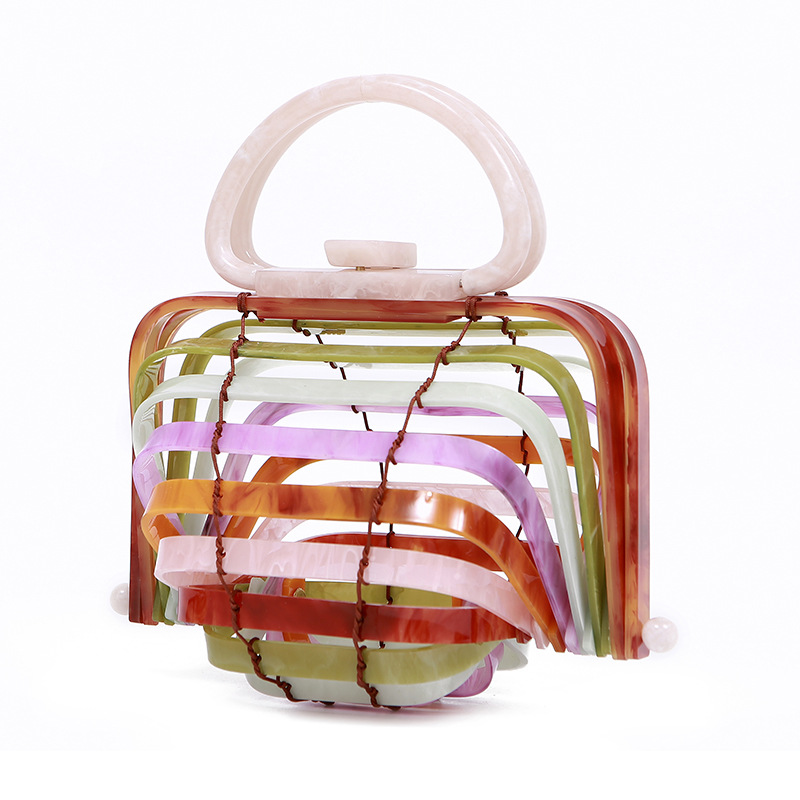 Acrylic Basket Vacation Beach Bag - Foldable Hollow Handbag with Shell Design