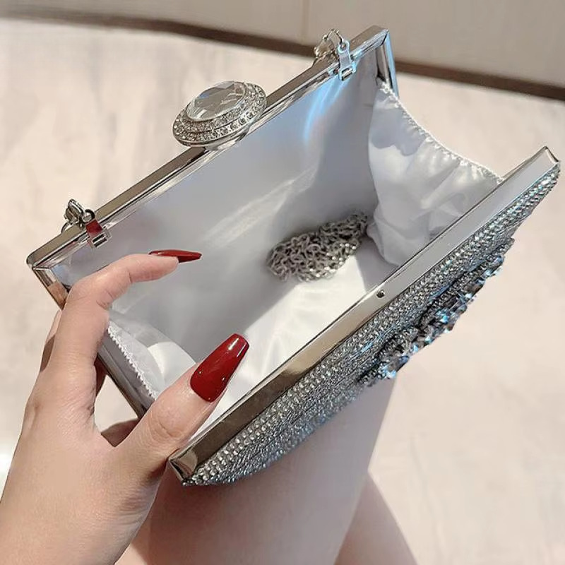 Fashion Rhie Ral Clutch Tote Bag Square Metal Top Handle Lady Wedding Bridal Messenger Purse Crossbody Shoulder Handbag