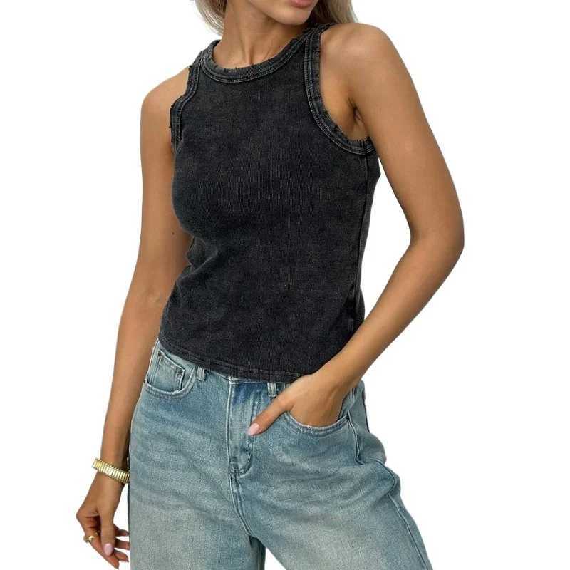 Y2k Clothes Distressed Hole Retro Crop Top Women Summer Vintage Ripped Sveless Sexy Tank Top Fe Basic Ribbed Knit VestXJ250212