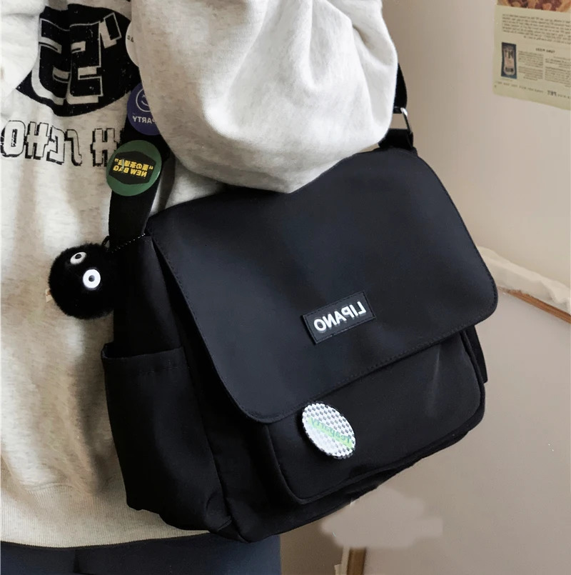 Simple Japanese Bag School Student Shoulder Bag Nylon Handbags Solid Color Leisure Large Capacity Messenger Bag Male Female Bag 250207