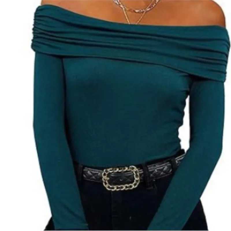 Long Sve T-shirts For Women Clothing One Neckline Womens Shirt 2024 Trend Pullover Womens Blouses Slim Fit Womans T ShirtXJ250212