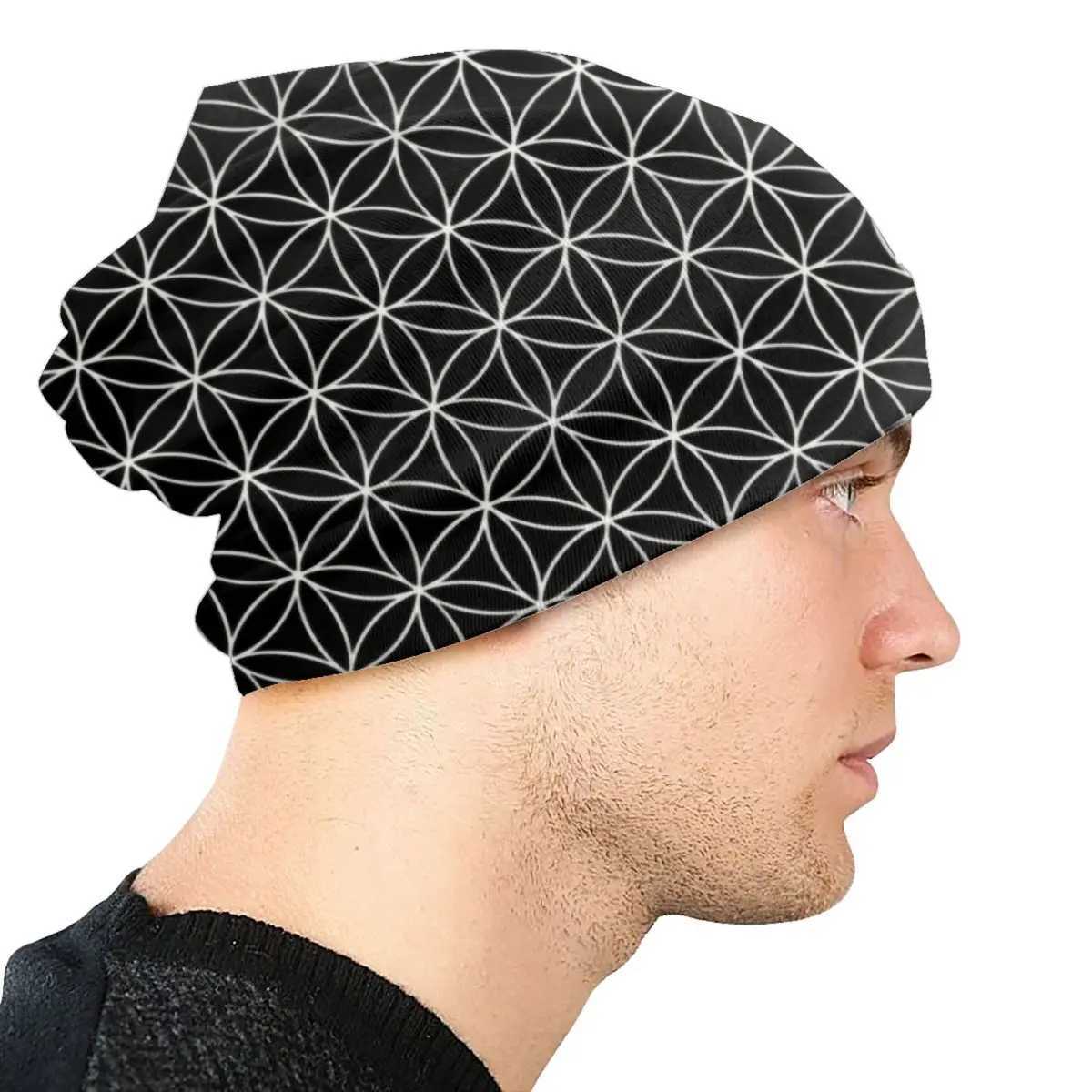 Trendy Sacred Geetry Flower Of Life Bonnet Hat Knitted Hat Mens Fashion Unisex Mandala Winter Warm Sklies Beanies Caps X250212