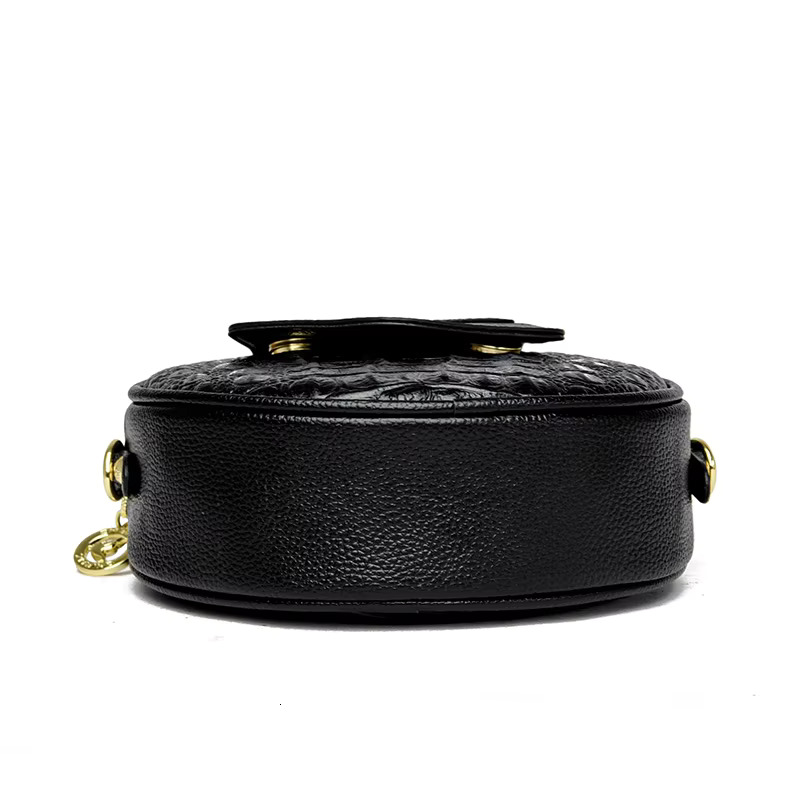 High Quality Brand Crocodile Pattern Circular Women's Soft Leather Fashion Small Handbag Shoulder Bag