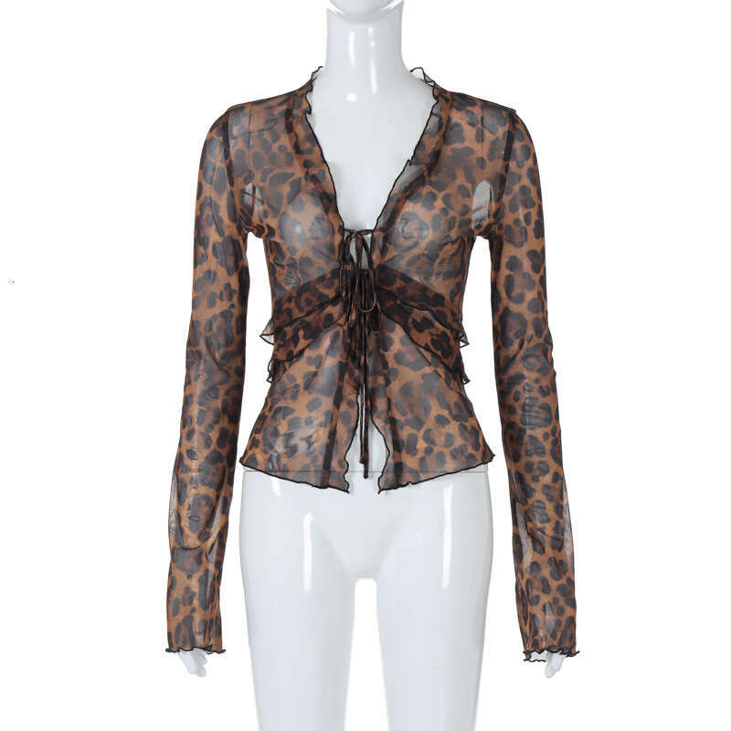 Hot selg women's in Europe America for summer 2025, fashionable sexy products, mesh transparent cardigan, lace up T-shirt wholesale, 2025 new sty