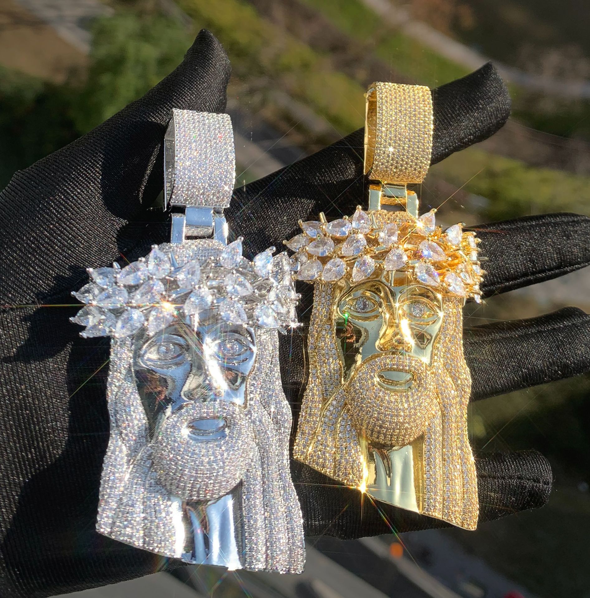 Hip Hop Vintage Men Pendant Jesus Face Pendant Necklace 5A Zircon 18K Gold Plated Religion Jewelry