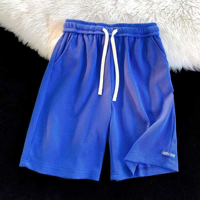 Waffle shorts mens summer loose straight tube label sports five quarter pants casual pants W250212