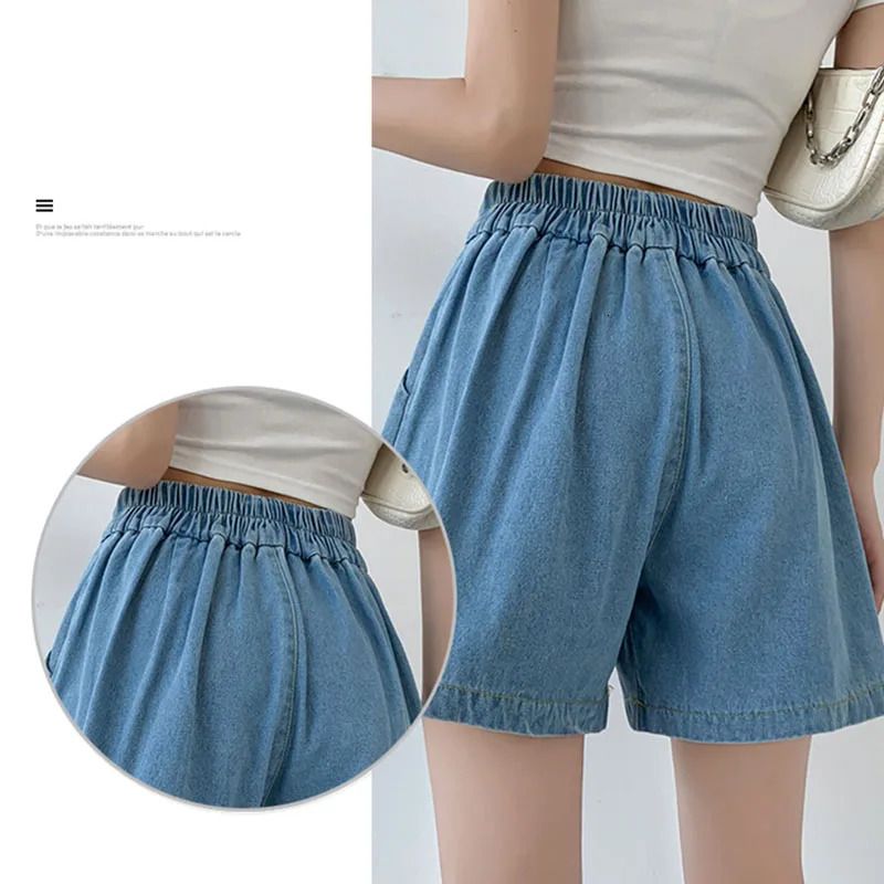 DFRCAEG Summer Plus Size Denim Shorts For Women High Elastic Waist Blue Or Sky Blue Pleated Mini Large Size Short Femme 250212