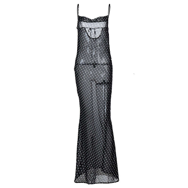 European and American style sexy camisole dress spring mesh transparent back lace up long skirt wholesale 2025 temperament versatile new trendy clothi