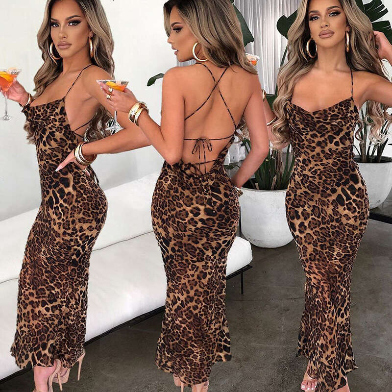 European and American style women's spring/summer leopard print sexy backless lace up slim fit mid length skirt manufacturer wholesale 2025 new c